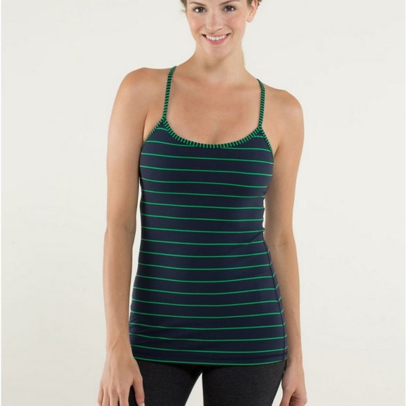 Lululemon Power Y Tank Luon Light Slalom Stripe Inkwell/Hyper Stripe Green 4 - Picture 2 of 16